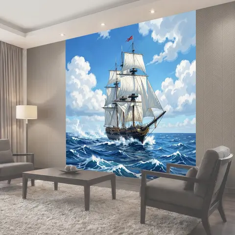 Фотообои Парусник на штормовом море