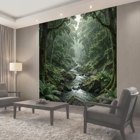 Фотообои Тропический лес с каменистым ручьём