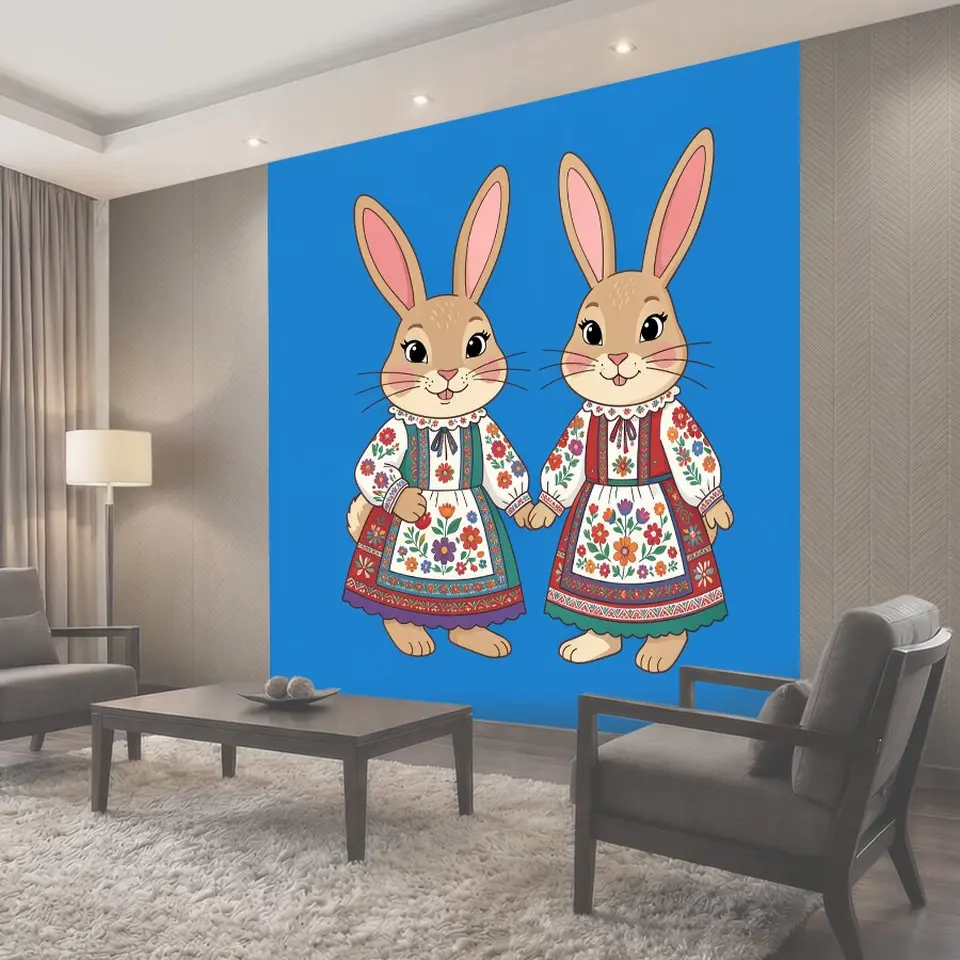 Фотообои Пасхальные зайцы в народных платьях