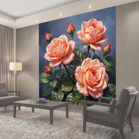 Фотообои Розовые розы с бутонами