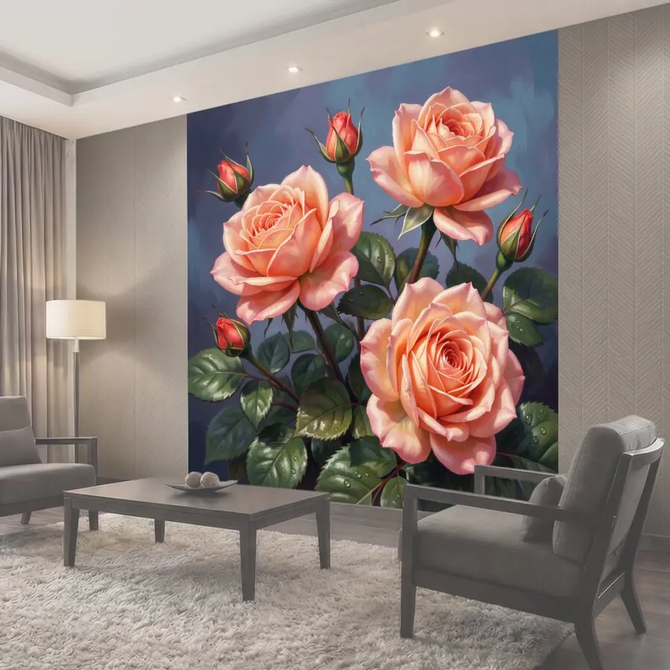 Фотообои Розовые розы с бутонами