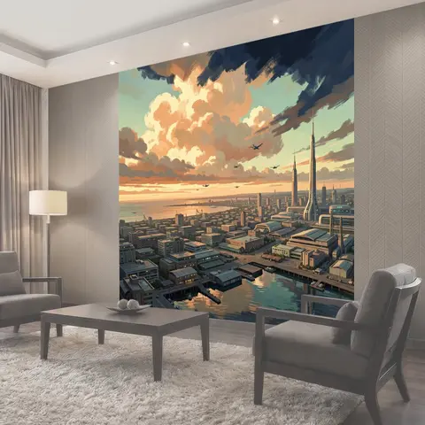 Фотообои Футуристический город у моря