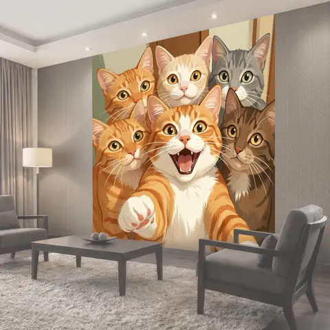 Фотообои Шесть домашних кошек вместе