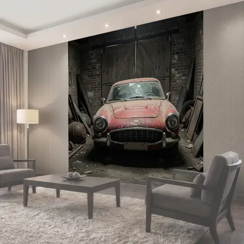Фотообои Старинный ржавый автомобиль в гараже