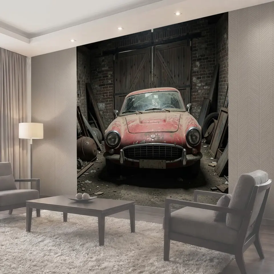 Фотообои Старинный ржавый автомобиль в гараже