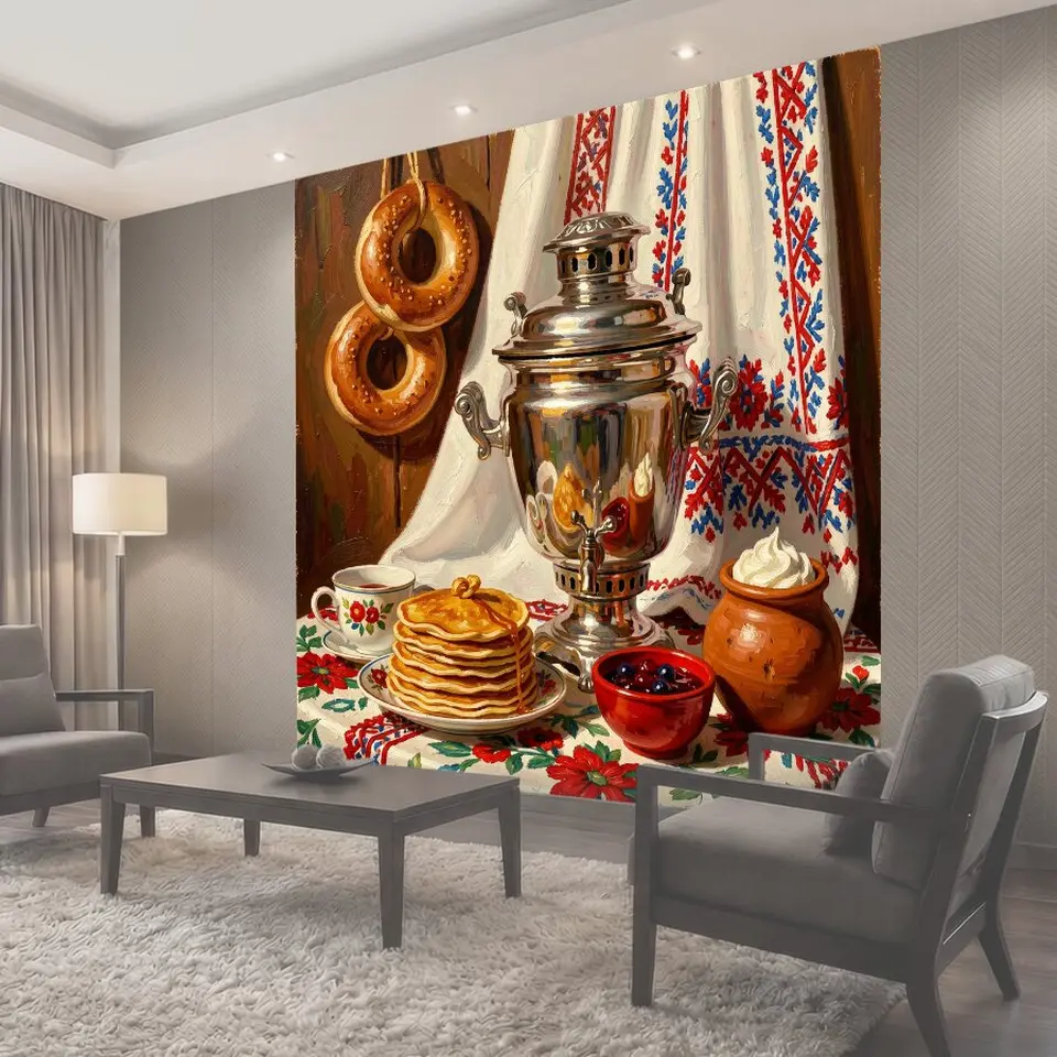 Фотообои Самовар с блинами и баранками