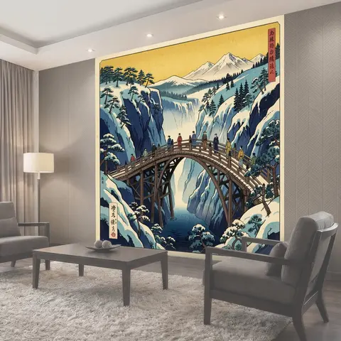 Фотообои Зимний мост в горах