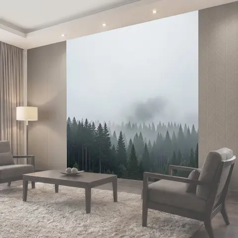 Фотообои Туманный хвойный лес