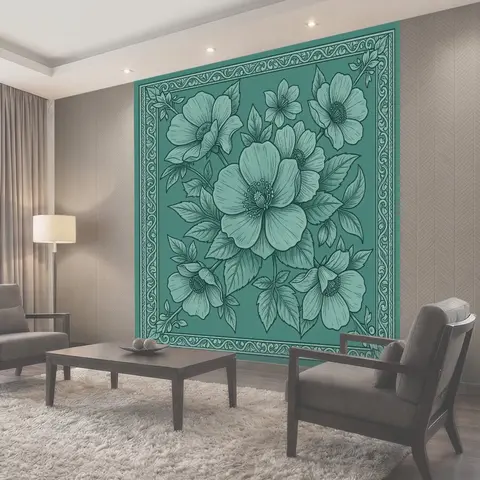 Фотообои Бирюзовые цветы на декоративном фоне