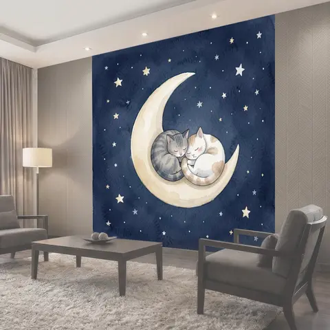 Фотообои Котята на серпе луны