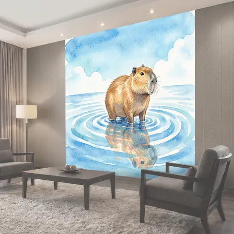 Фотообои Капибара в воде с отражением