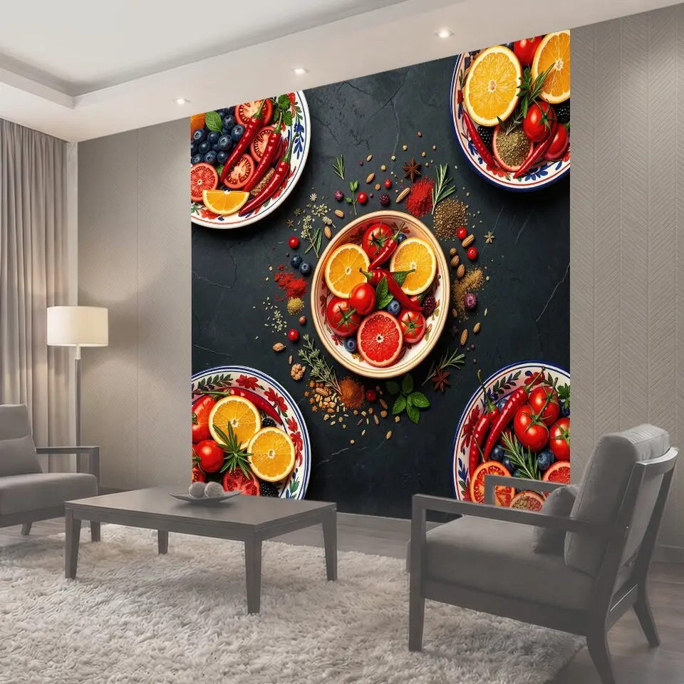 Фотообои Тарелки с цитрусами и специями