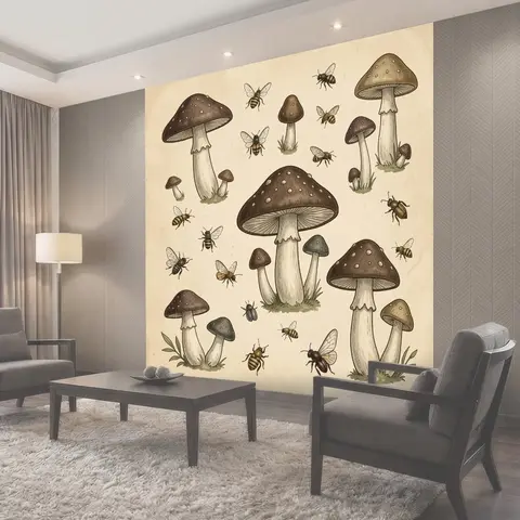 Фотообои Лесные грибы с пчёлами
