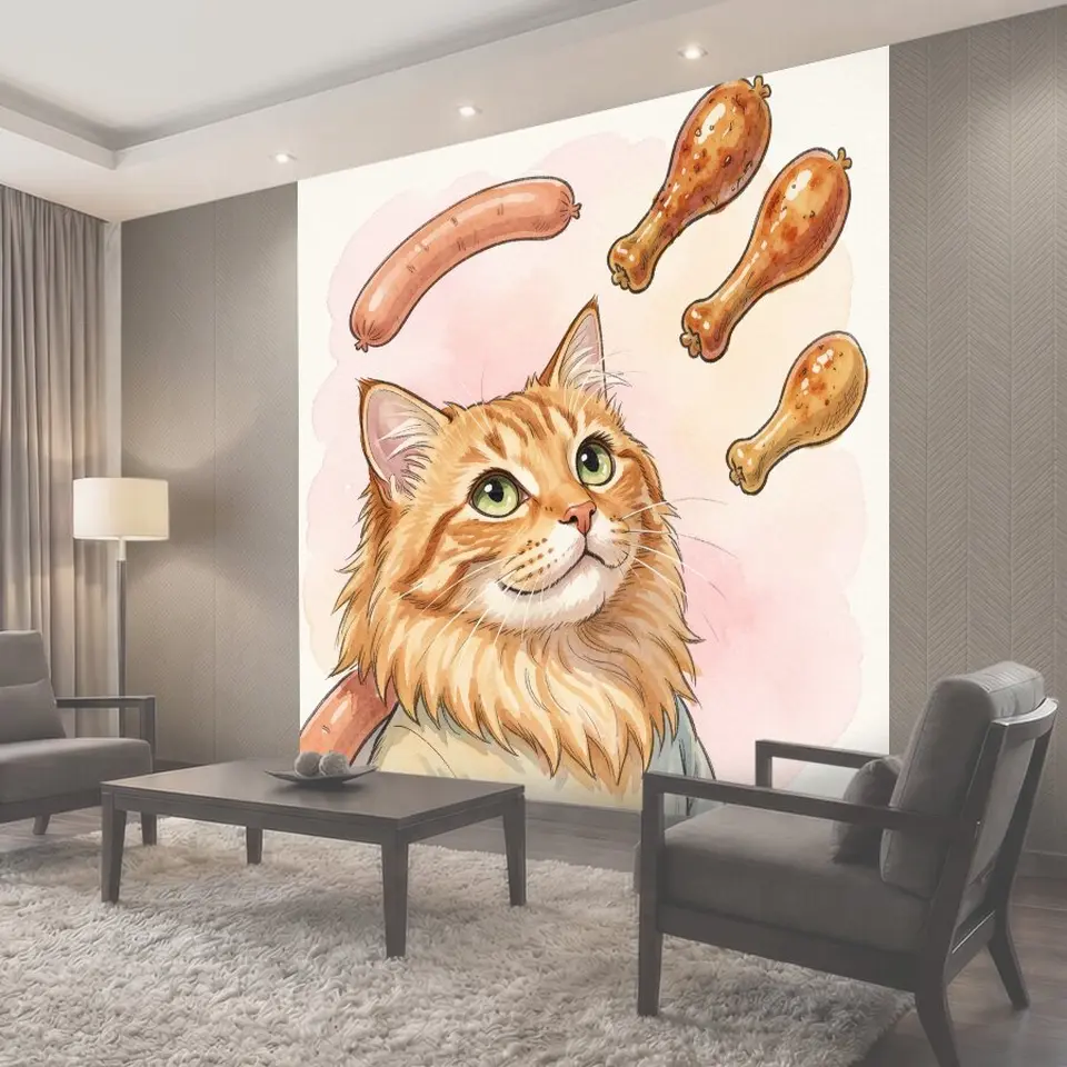 Фотообои Рыжий кот с куриными ножками