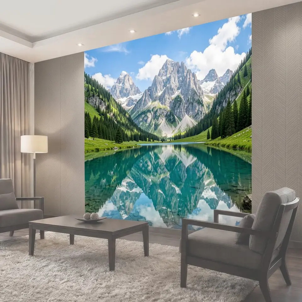 Фотообои Альпийские вершины с бирюзовым озером