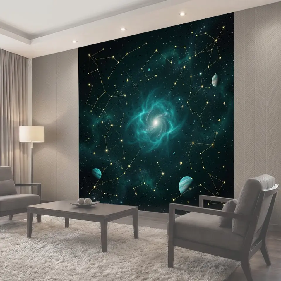 Фотообои Космическая туманность и планеты