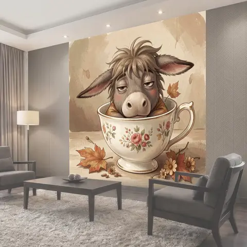 Фотообои Осенний ослик в фарфоровой чашке