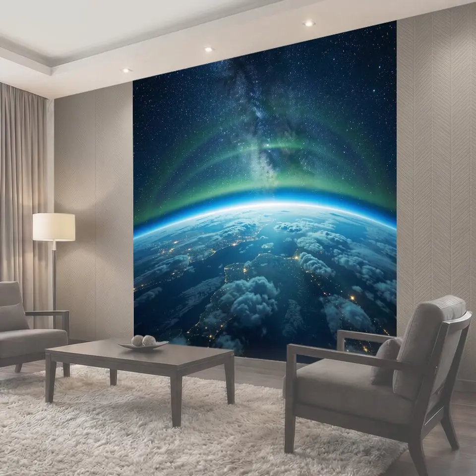 Фотообои Земля из космоса под Млечным Путём
