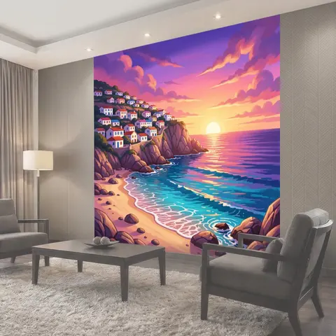 Фотообои Прибрежный город на закате