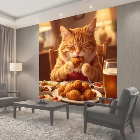 Фотообои Пушистый кот за ужином