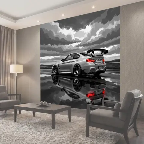 Фотообои Спортивное купе на мокрой дороге