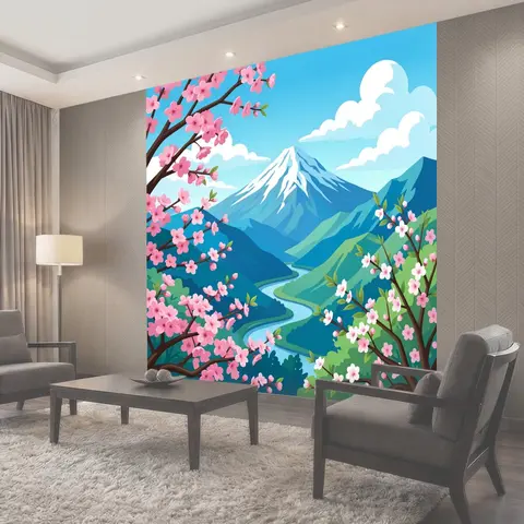 Фотообои Весенние горы и цветущая сакура