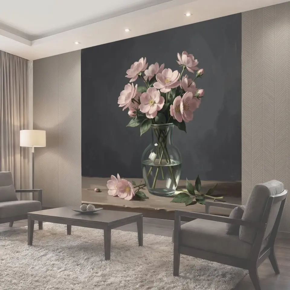 Фотообои Нежные розовые цветы в вазе
