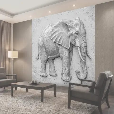 Фотообои Слоники в гравюре на сером