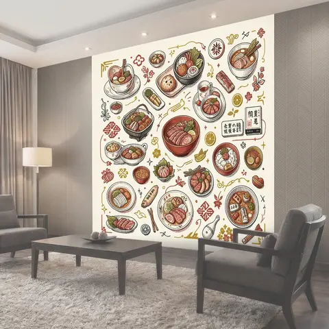 Фотообои Японская кухня в иллюстрациях