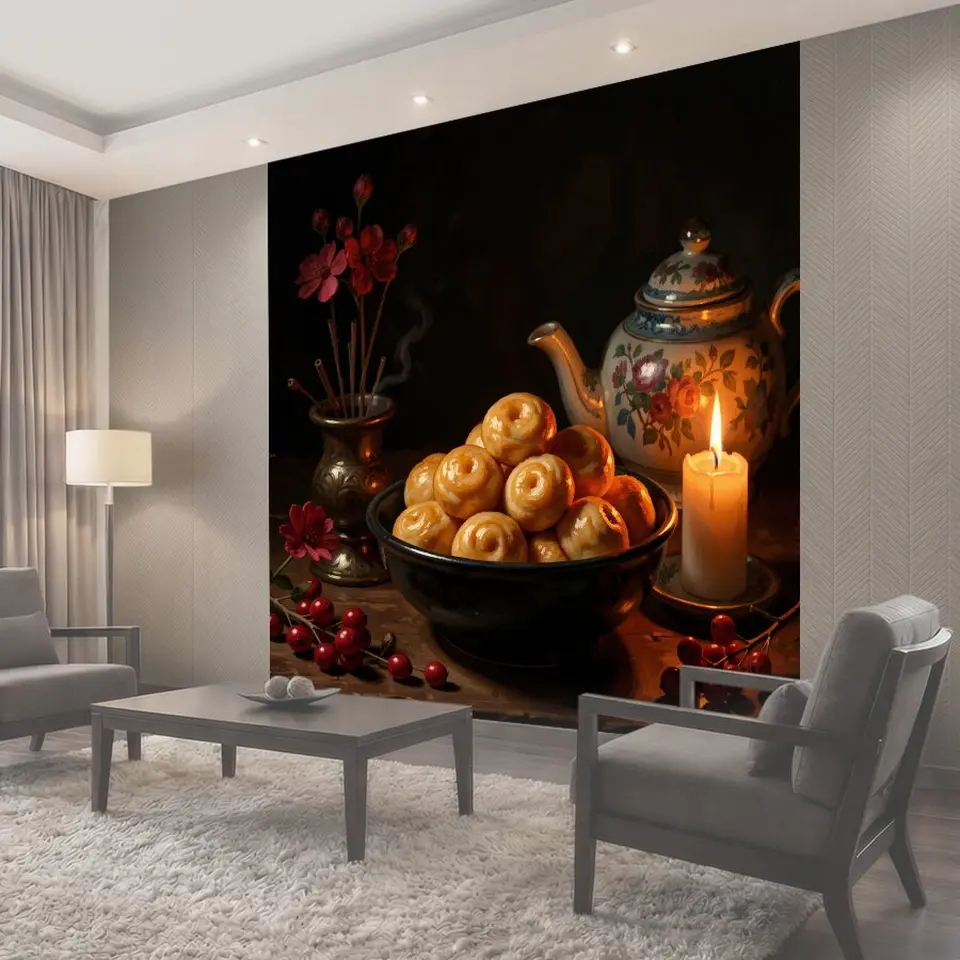 Фотообои Натюрморт с самоваром и свечой