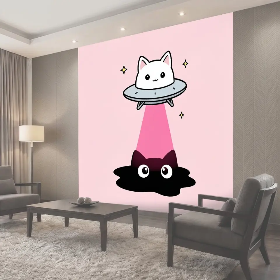 Фотообои Котик в летающей тарелке