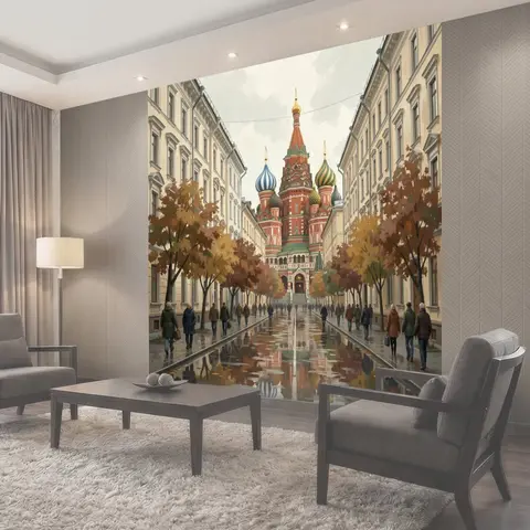 Фотообои Собор на осенней улице