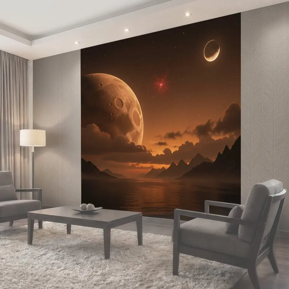 Фотообои Фантастический космос над горным озером