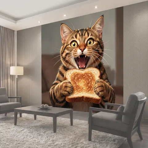 Фотообои Удивленный кот с тостом