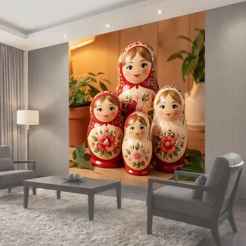 Фотообои Русские матрёшки с цветочной росписью