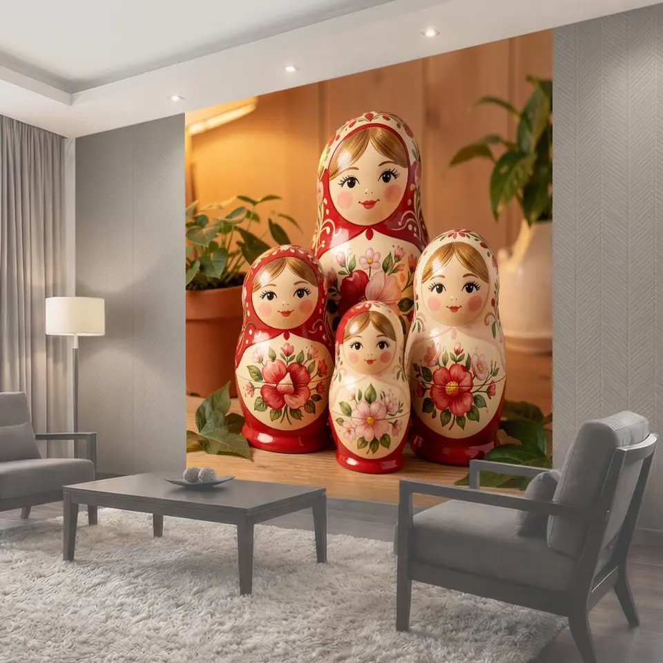 Фотообои Русские матрёшки с цветочной росписью