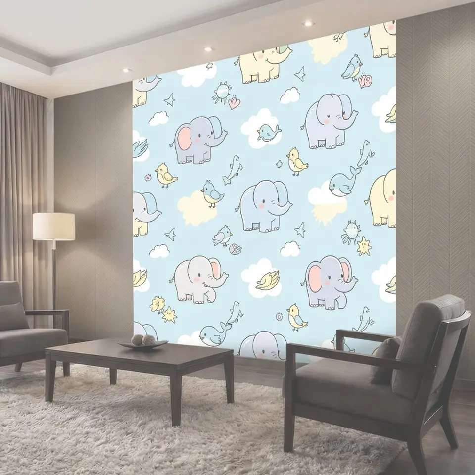 Фотообои Слонята и птички в облаках
