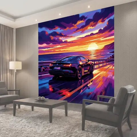 Фотообои Спортивный автомобиль у моря
