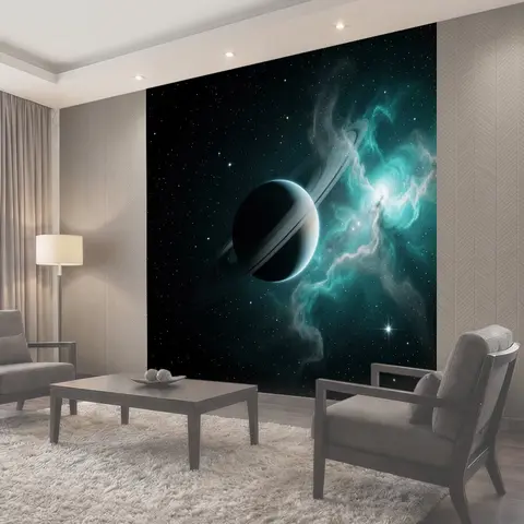 Фотообои Космический пейзаж с кольцевой планетой