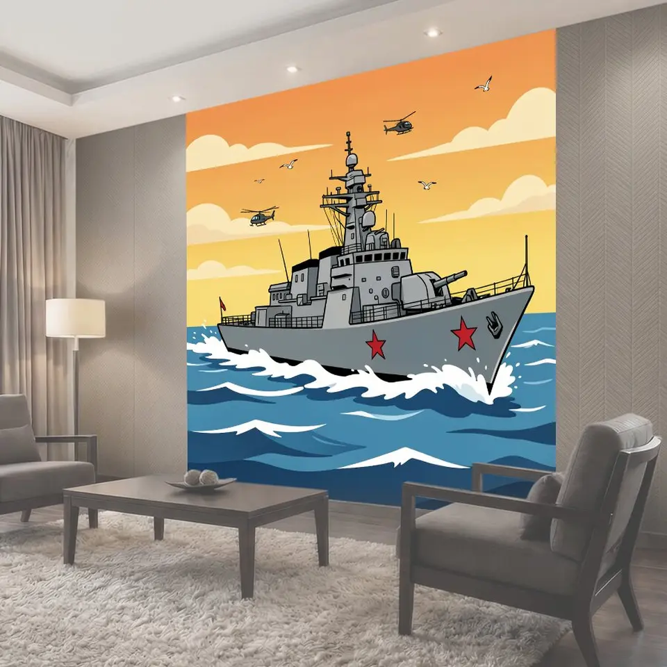 Фотообои Военный корабль в море