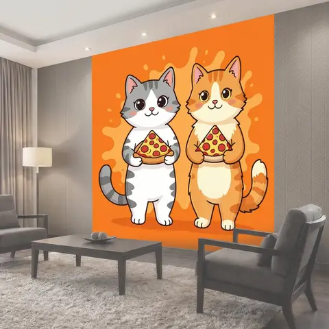 Фотообои Два котенка с пиццей