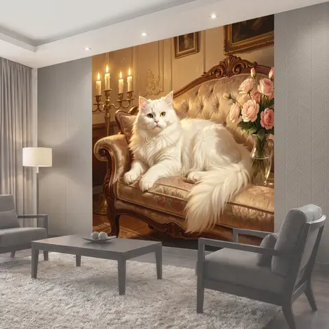 Фотообои Белоснежный кот на диване