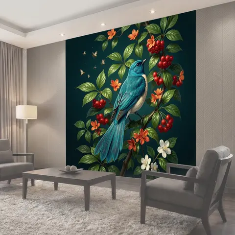 Фотообои Бирюзовая птица на ветке