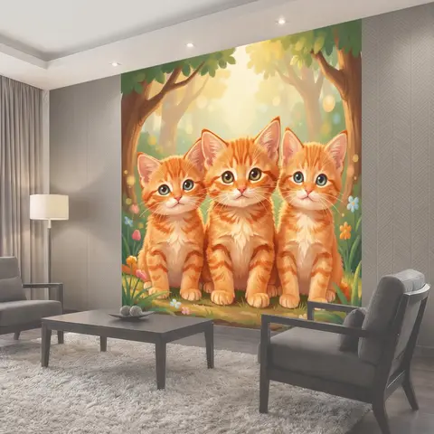 Фотообои Три рыжих котенка в лесу
