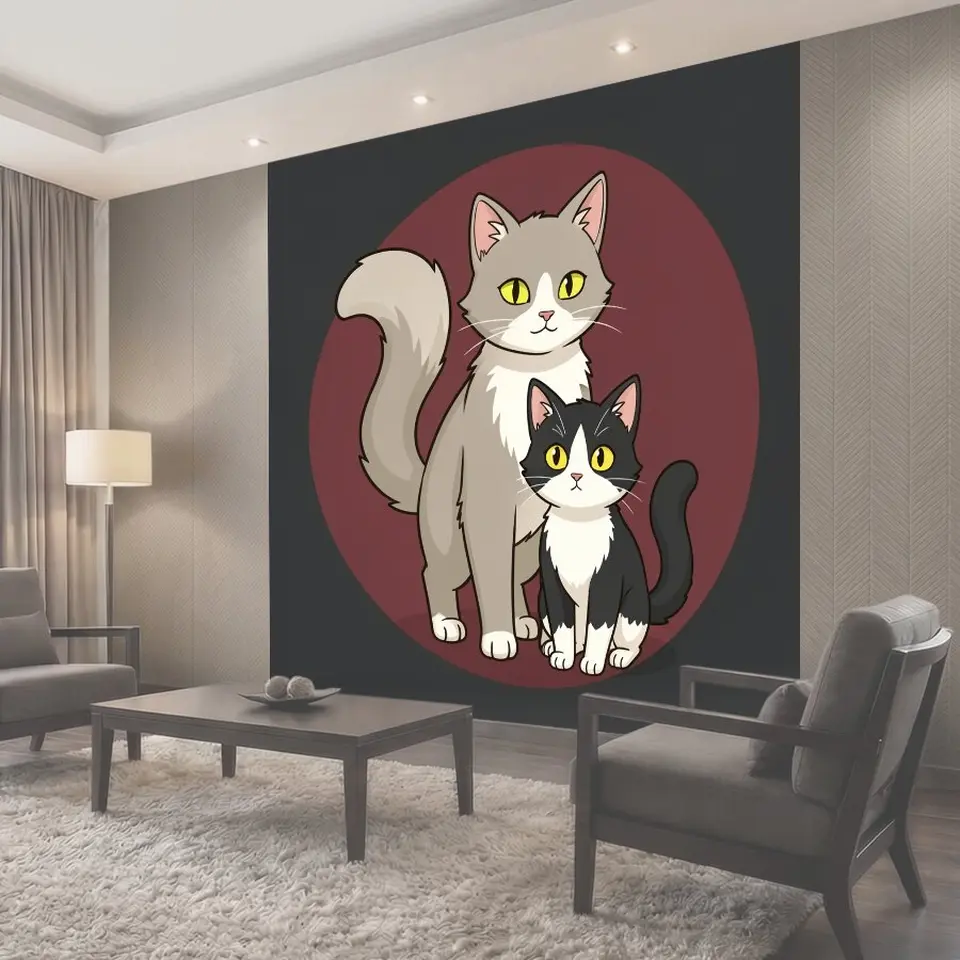 Фотообои Два пушистых кота на фоне круга