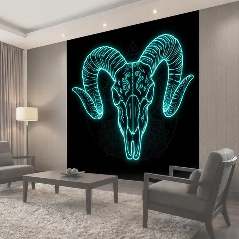 Фотообои Неоновый череп барана с рогами