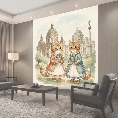 Фотообои Два котёнка у собора