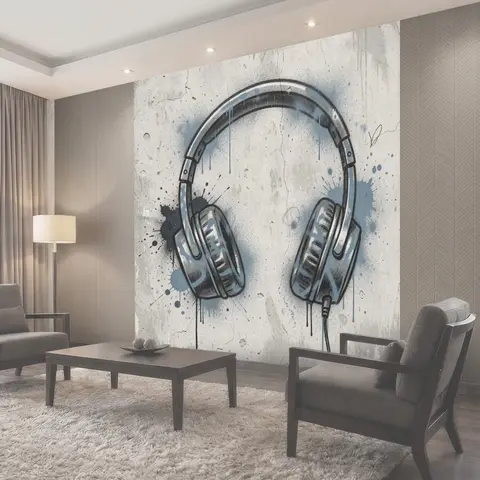 Фотообои Граффити-наушники на бетонном фоне