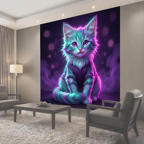 Фотообои Светящийся кот в неоновых оттенках