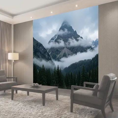 Фотообои Туманные горы и хвойный лес